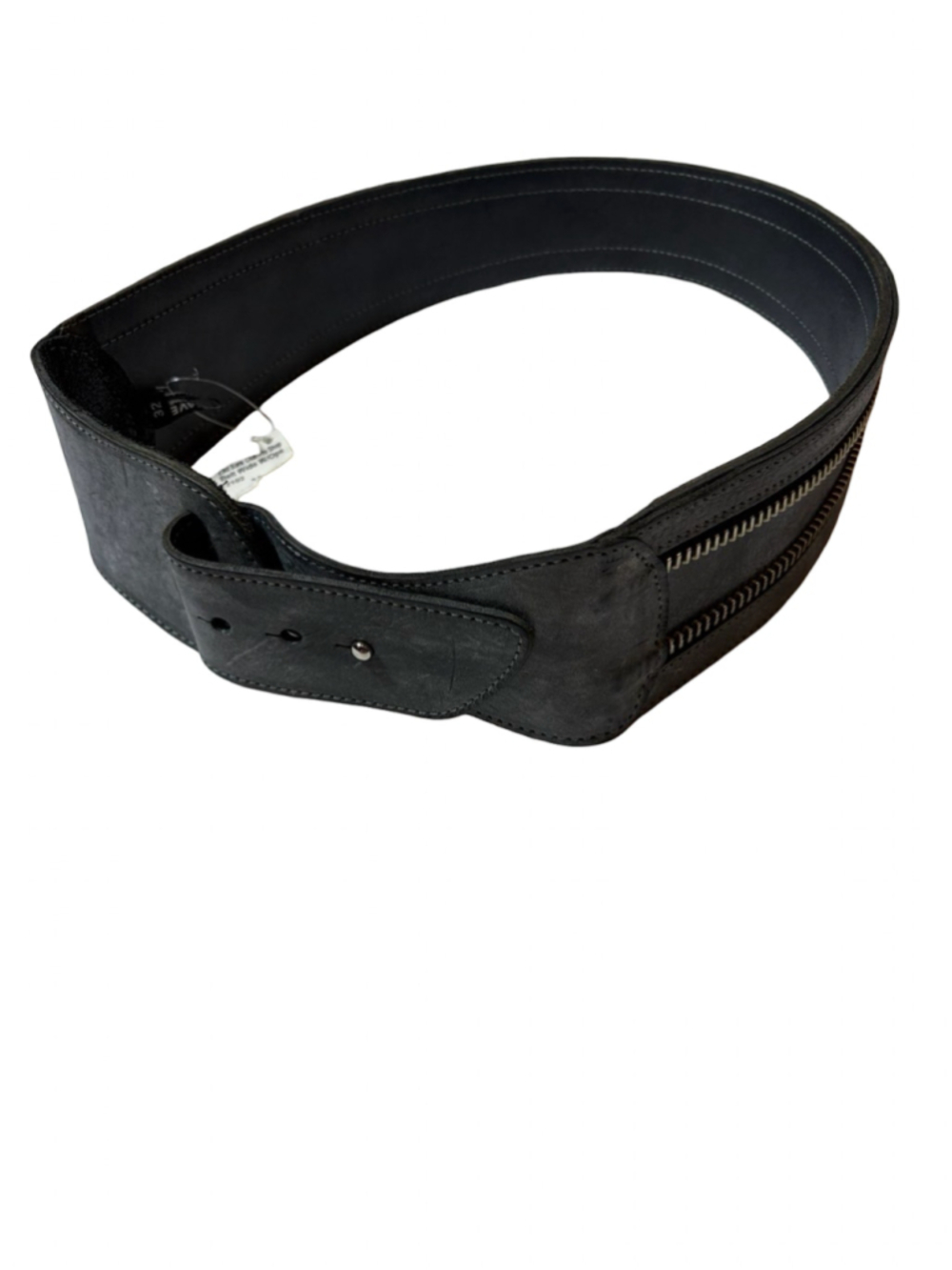 BRAVE Leather Wide Double Zip Black Waist Belt Size 32 Moto Utility